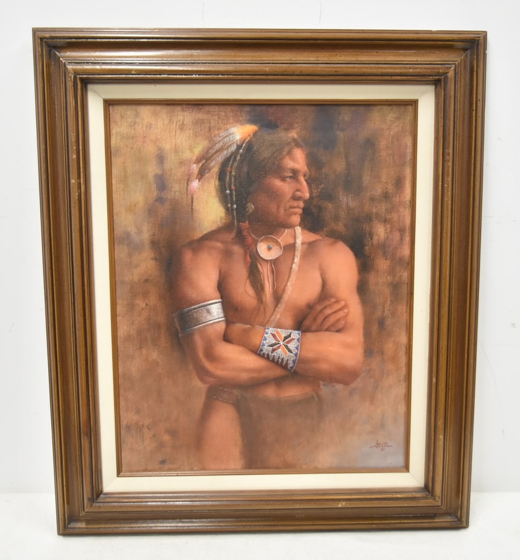 JIM ABEITA , OIL ON CANVAS PORTRAIT OF INDIAN MAN (1 of 8)
