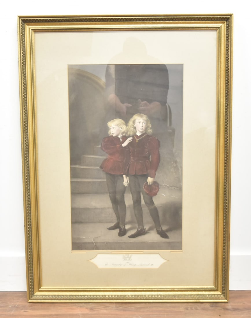 SAMUEL COUSINS THE PRINCES IN THE TOWER ETCHING: SAMUEL COUSINS ENGRAVING THE PRINCES IN THE TOWER AFTER PAINTING BY JOHN EVEREST JE MILLAIS DEPICTS EDWARD V & HIS YOUNG BROTHER RICHARD DUKE OF YORK IN THE TOWER OF LONDON DURING THE RULE OF KING RIC