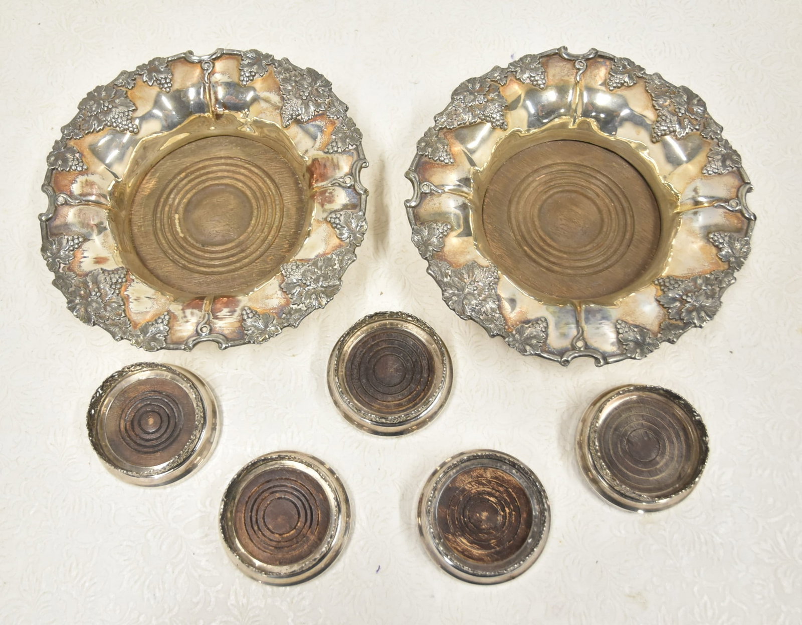 ENGLISH SILVER PLATE & WOOD COASTERS (1 of 11)
