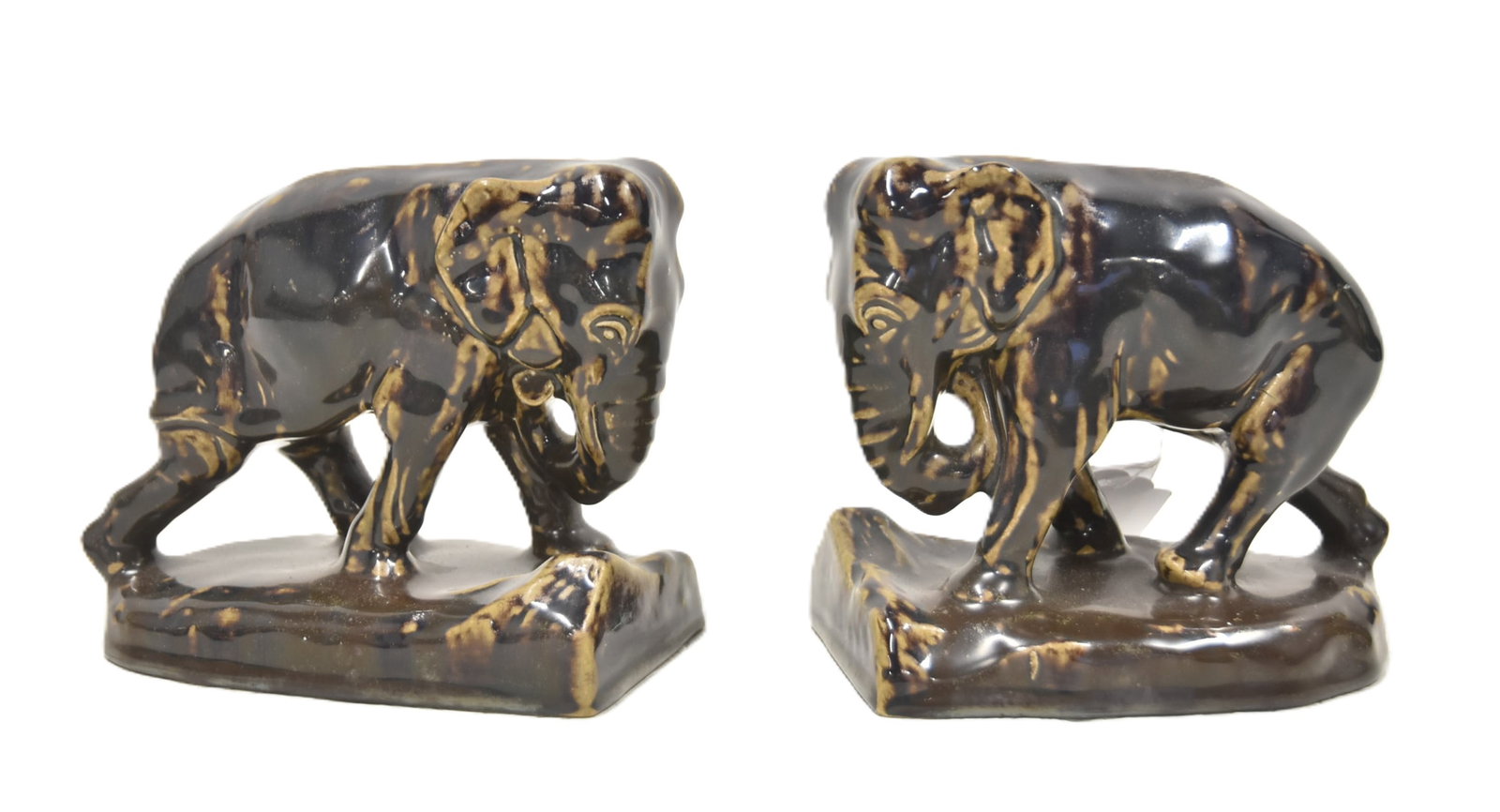 ROOKWOOD BROWN GLAZE ELEPHANT BOOKENDS (1 of 11)