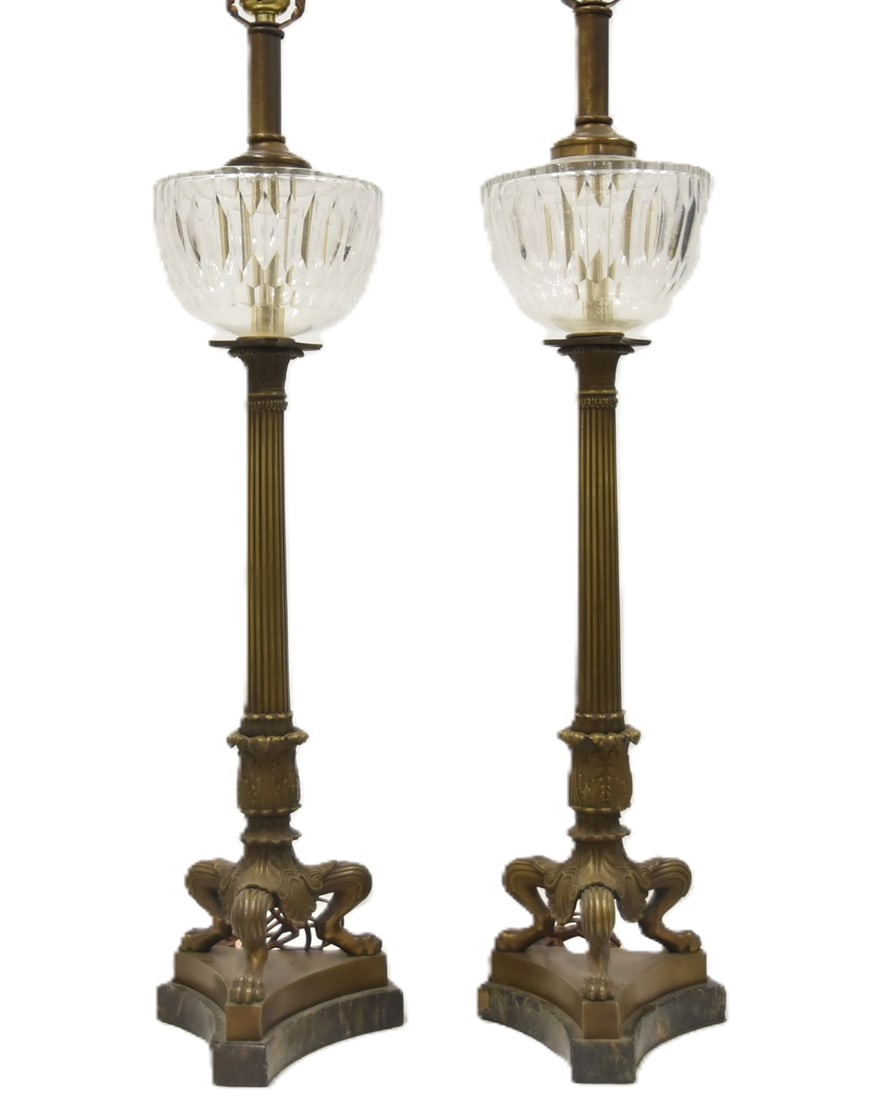 (Pr) ANTIQUE BRONZE LAMPS WITH LION FEET (1 of 11)