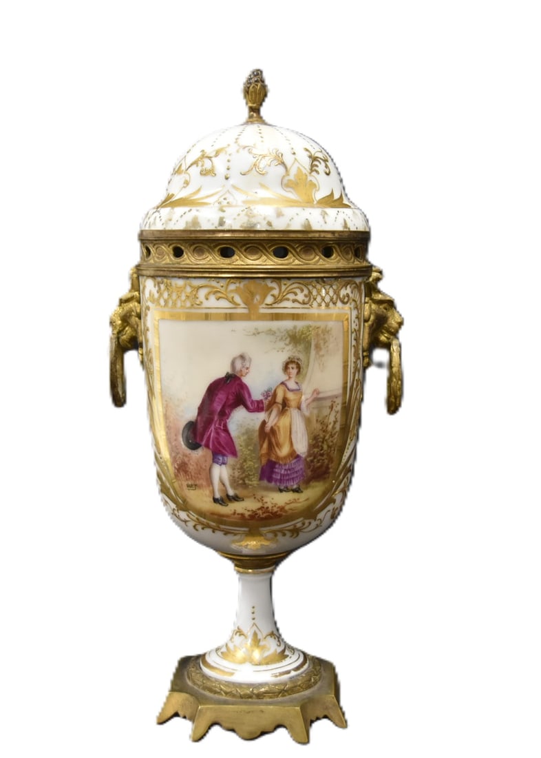 SEVRES STYLE POTPOURRI URN WITH BRONZE MOUNTS (1 of 14)