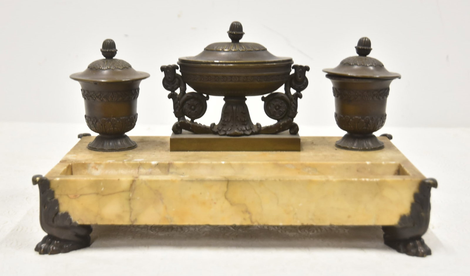RUSSIAN ? NEOCLASSICAL MARBLE & BRONZE INKWELL (1 of 9)