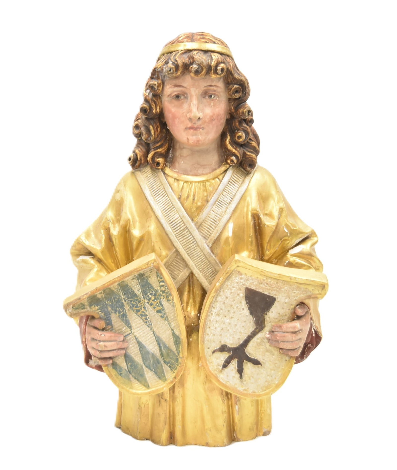 ANTIQUE RELIGOUS POLYCHROME WOOD SAINT JOHN (1 of 18)