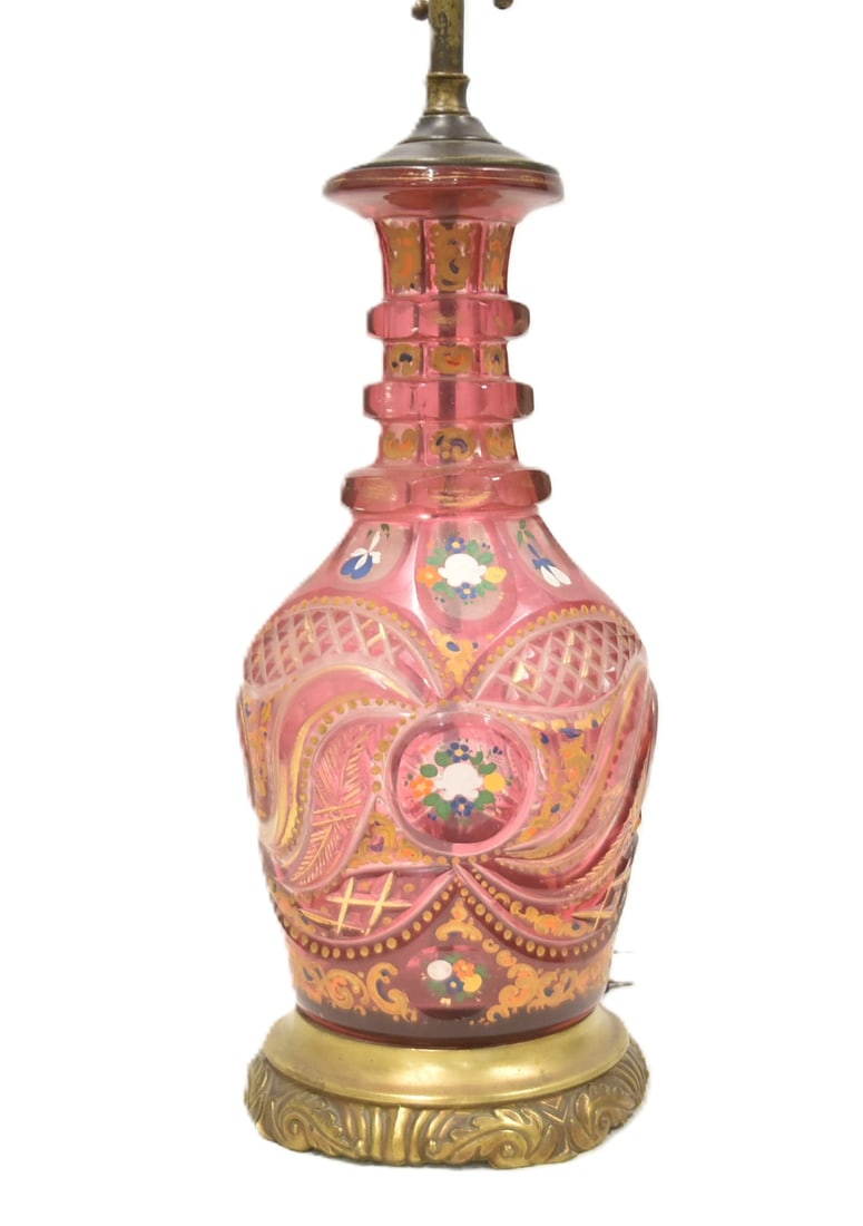 19thC BOHEMIAN RUBY GLASS VASE LAMP (1 of 10)