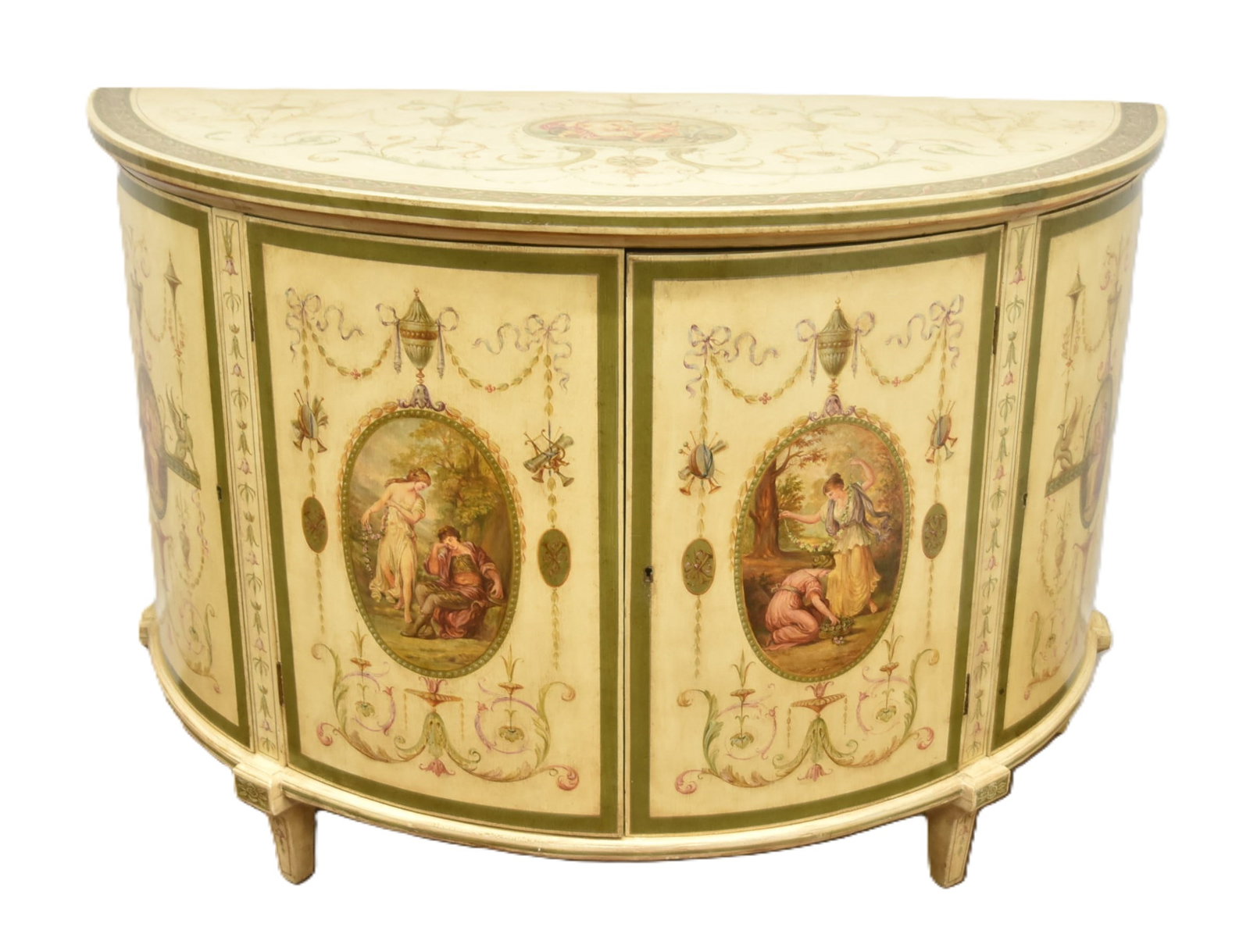 ADAM STYLE PAINTED DECORATED DEMILUNE COMMODE (1 of 15)