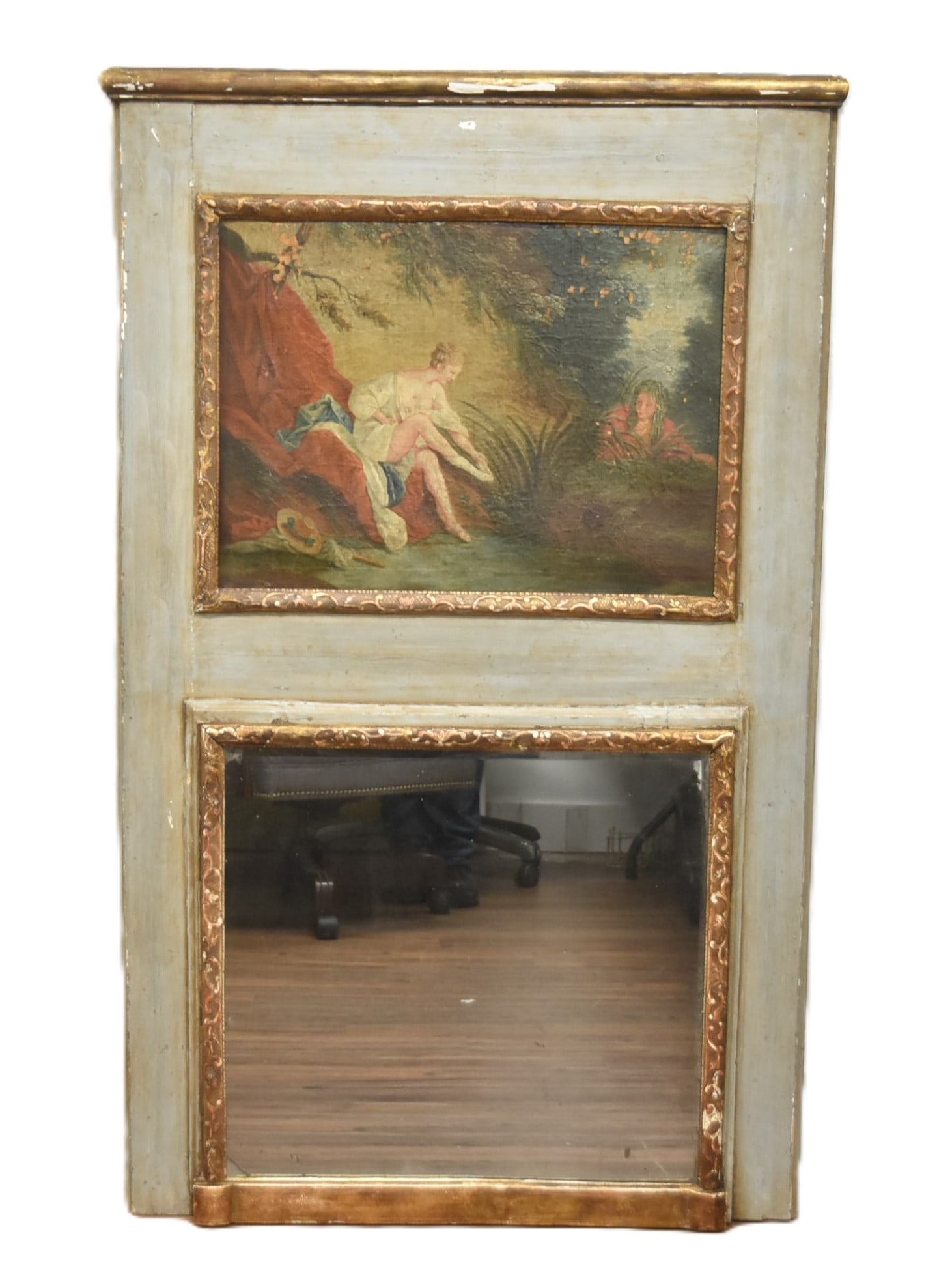 LARGE FRENCH HAND PAINTED TRUMEAU MIRROR (1 of 14)