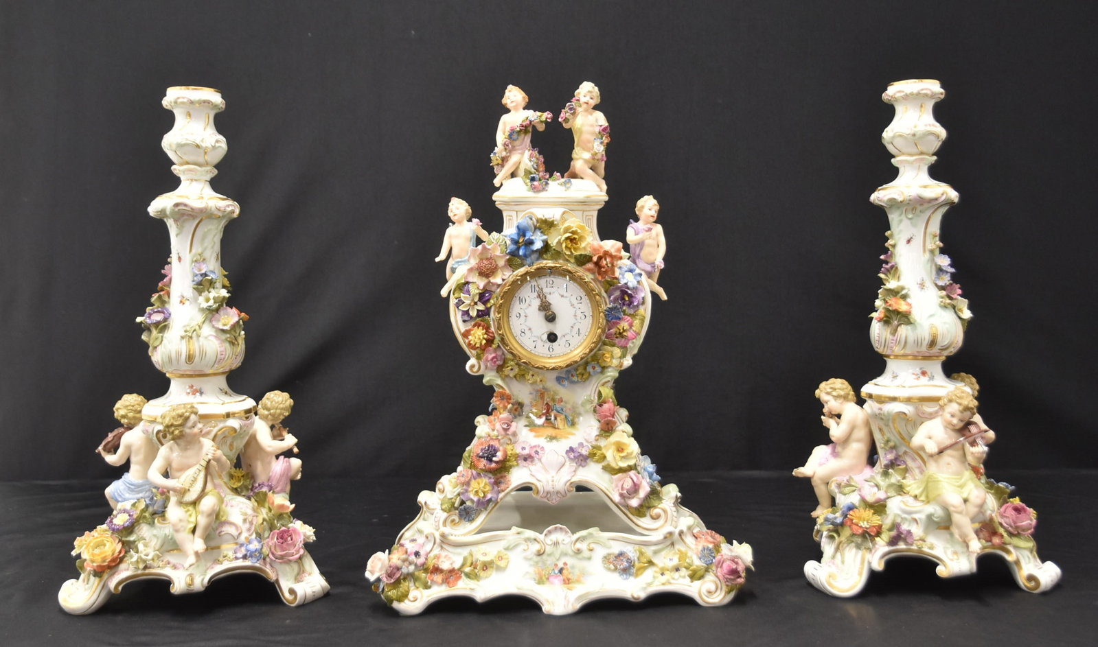 (3)pc MEISSEN PORCELAIN CLOCK SET (1 of 20)