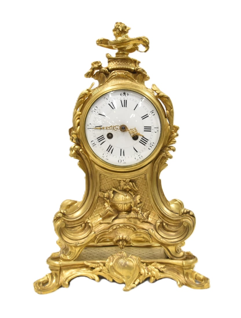 19thC FRENCH BRONZE ROCOCO MANTLE CLOCK (1 of 13)