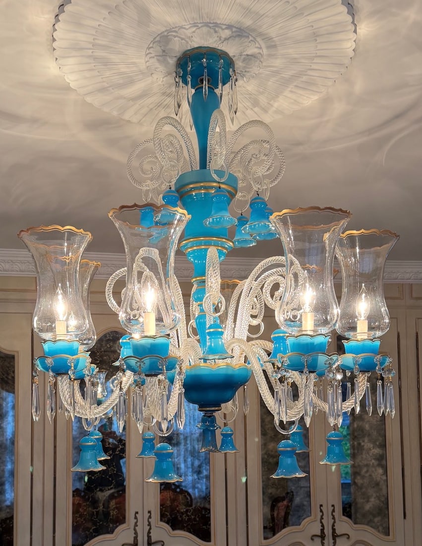 BACCARAT ? BLUE OPALINE 8-LIGHT CHANDELIER (1 of 7)