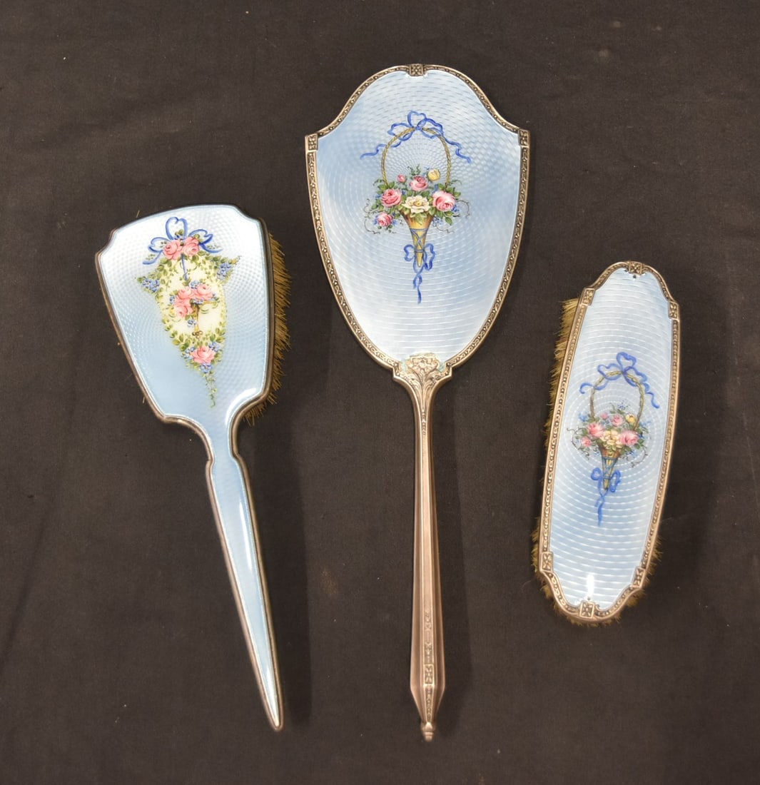 (3)pc STERLING & GUILLOCHE ENAMEL VANITY SET (1 of 15)