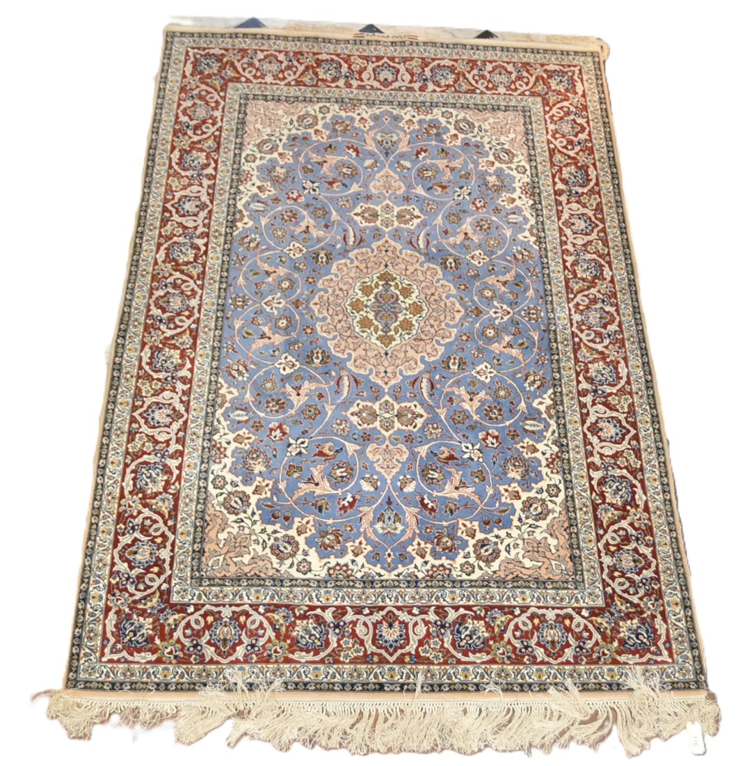 HAND MADE 5' x 8' PERSIAN ISFAHAN SILK CARPET (1 of 16)