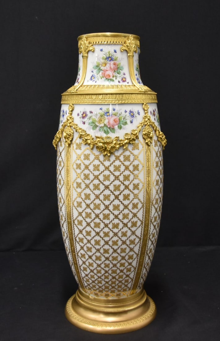 LARGE SEVRES ORMOLU MOUNTED VASE - 2
