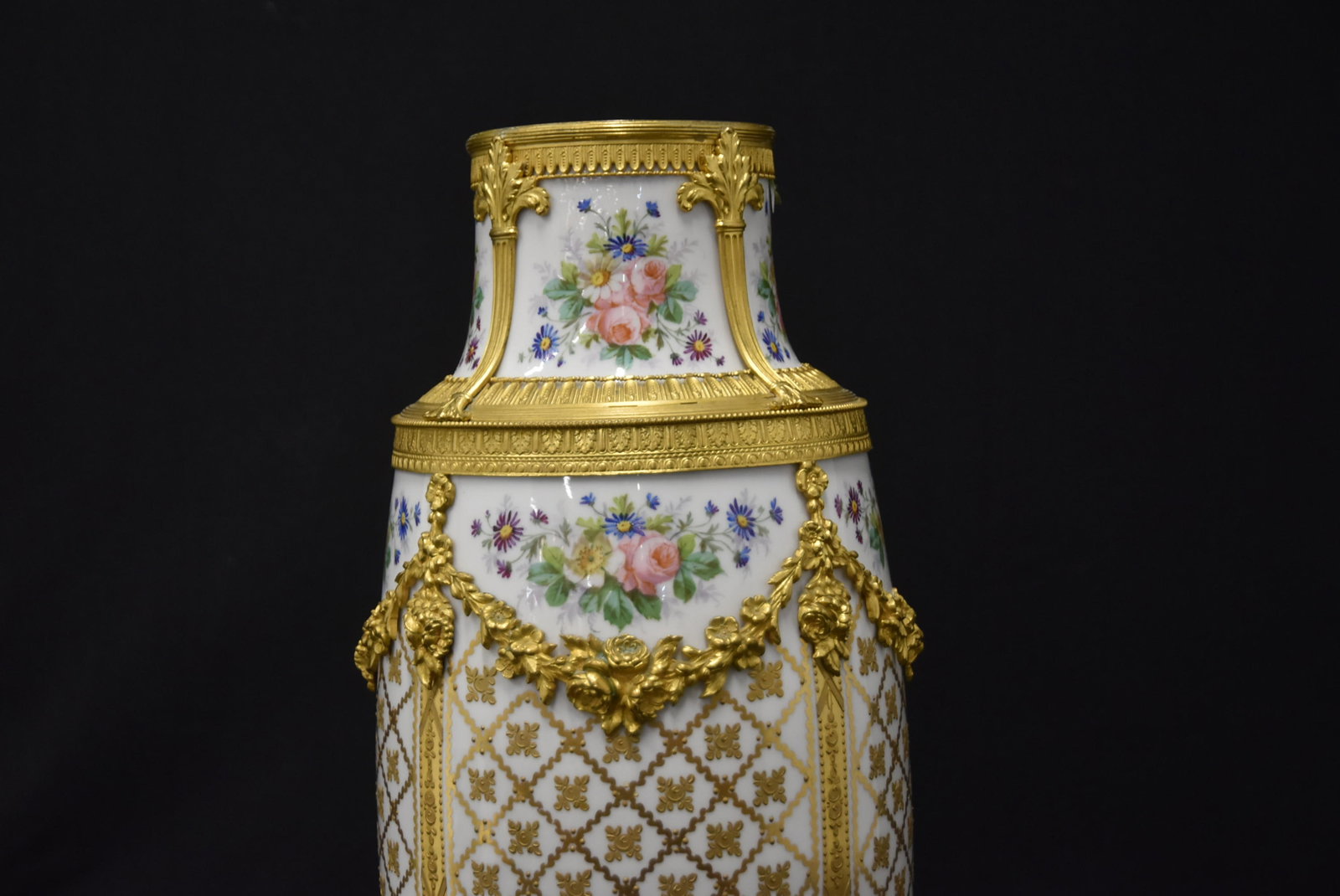 LARGE SEVRES ORMOLU MOUNTED VASE - 4