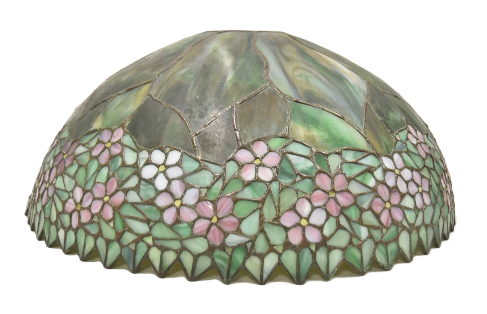ANTIQUE DOGWOOD PATTERN LEADED GLASS SHADE (1 of 13)