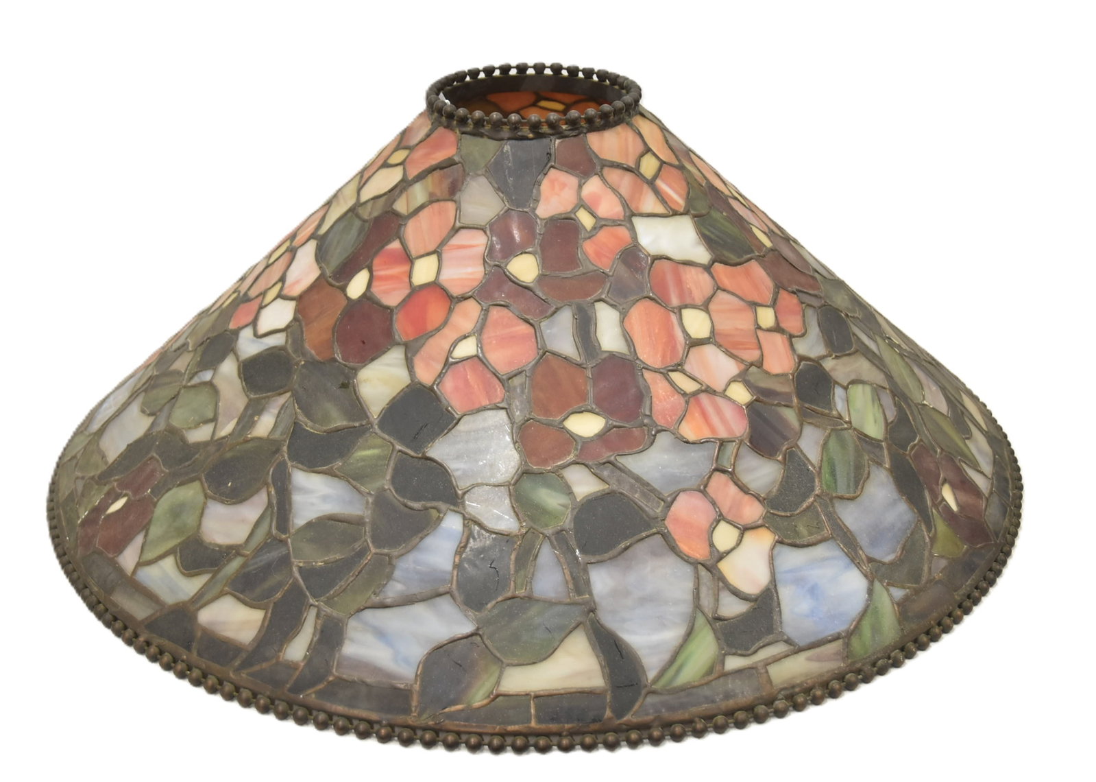 LARGE FLORAL LEADED GLASS SHADE (1 of 13)