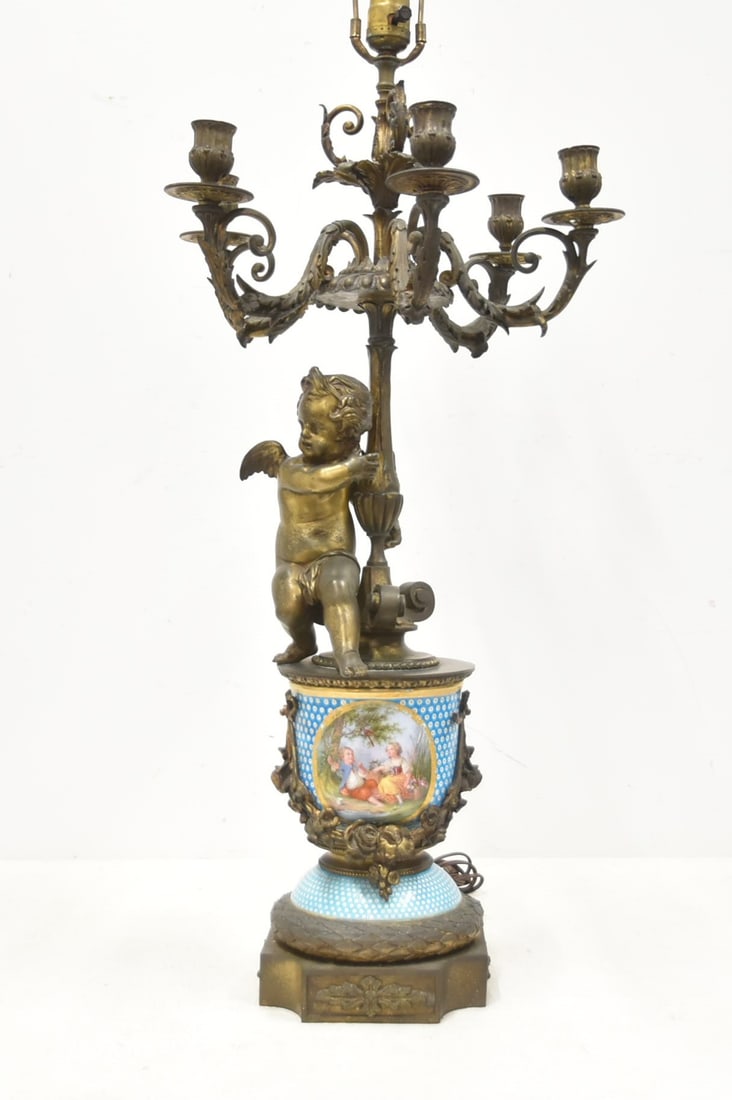 GILT METAL & PORCELAIN CHERUB CANDELABRA (1 of 14)
