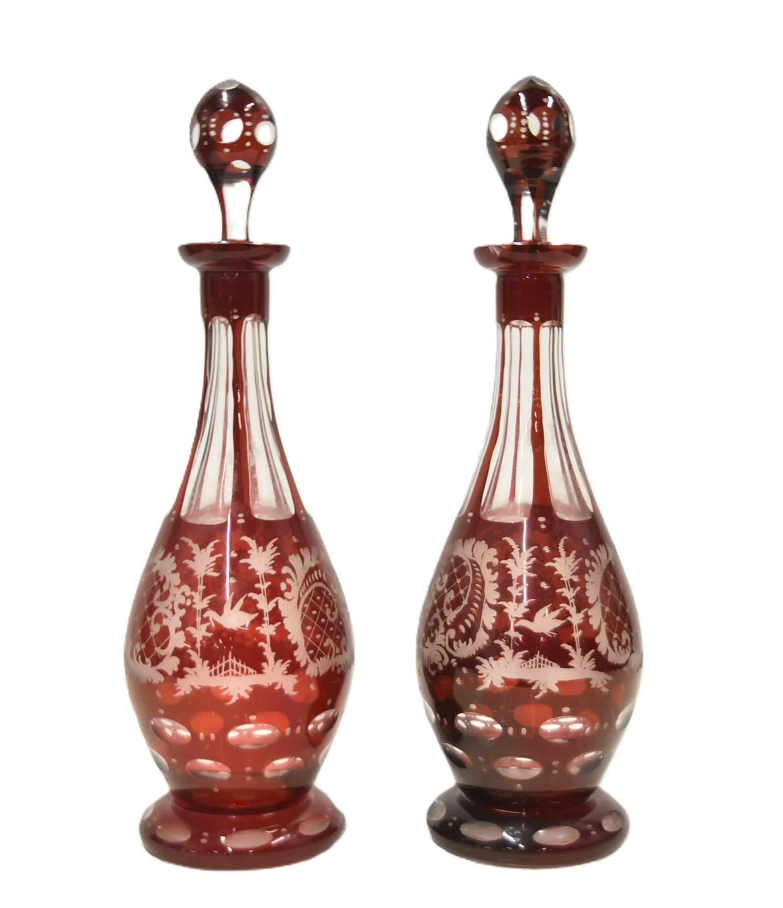 (Pr) RUBY BOHEMIAN GLASS DECANTERS (1 of 15)
