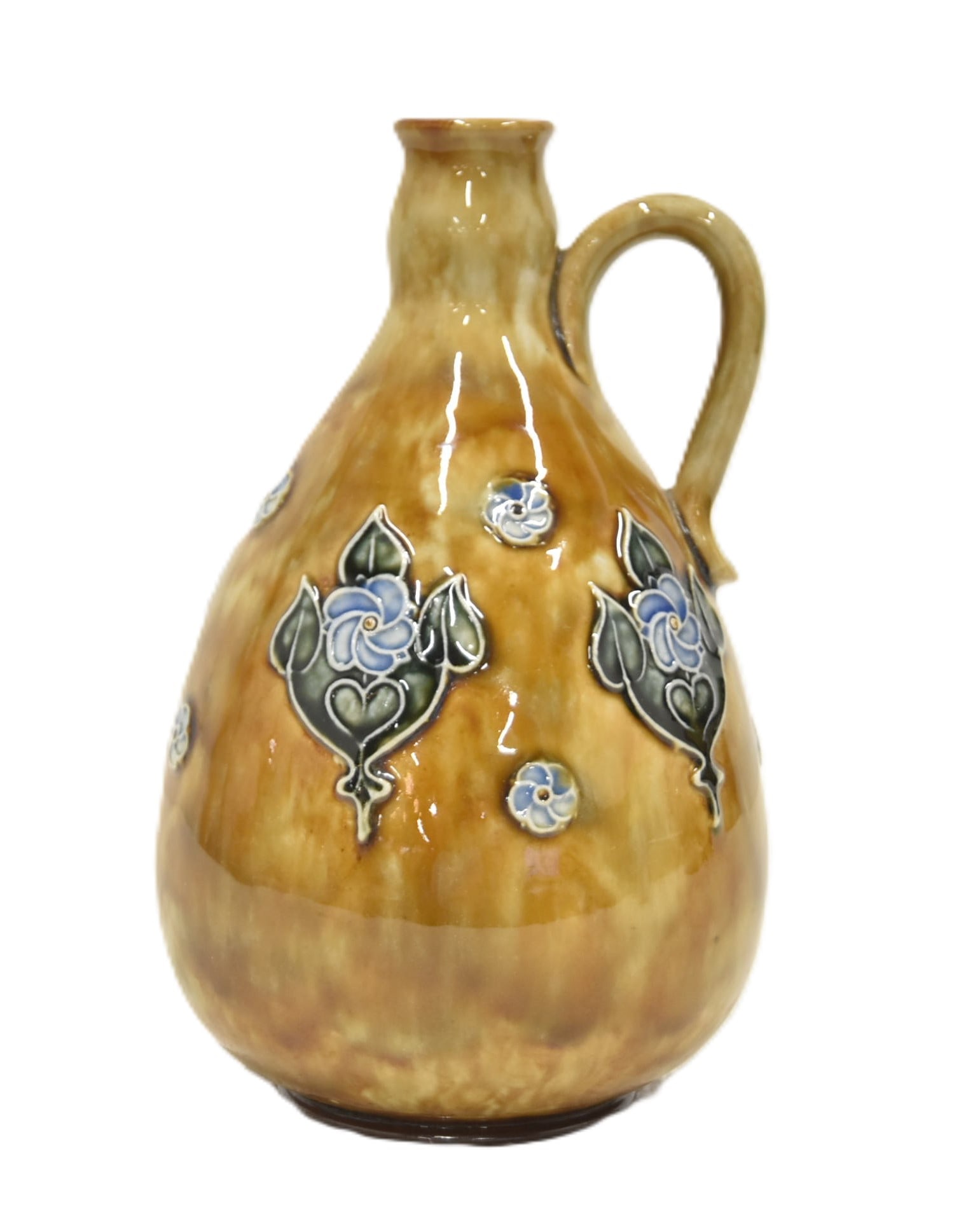 ROYAL DOULTON ART NOUVEAU STONEWARE FLASK: ROYAL DOULTON ART NOUVEAU STONEWARE FLASK - 4 1/2" x 8"