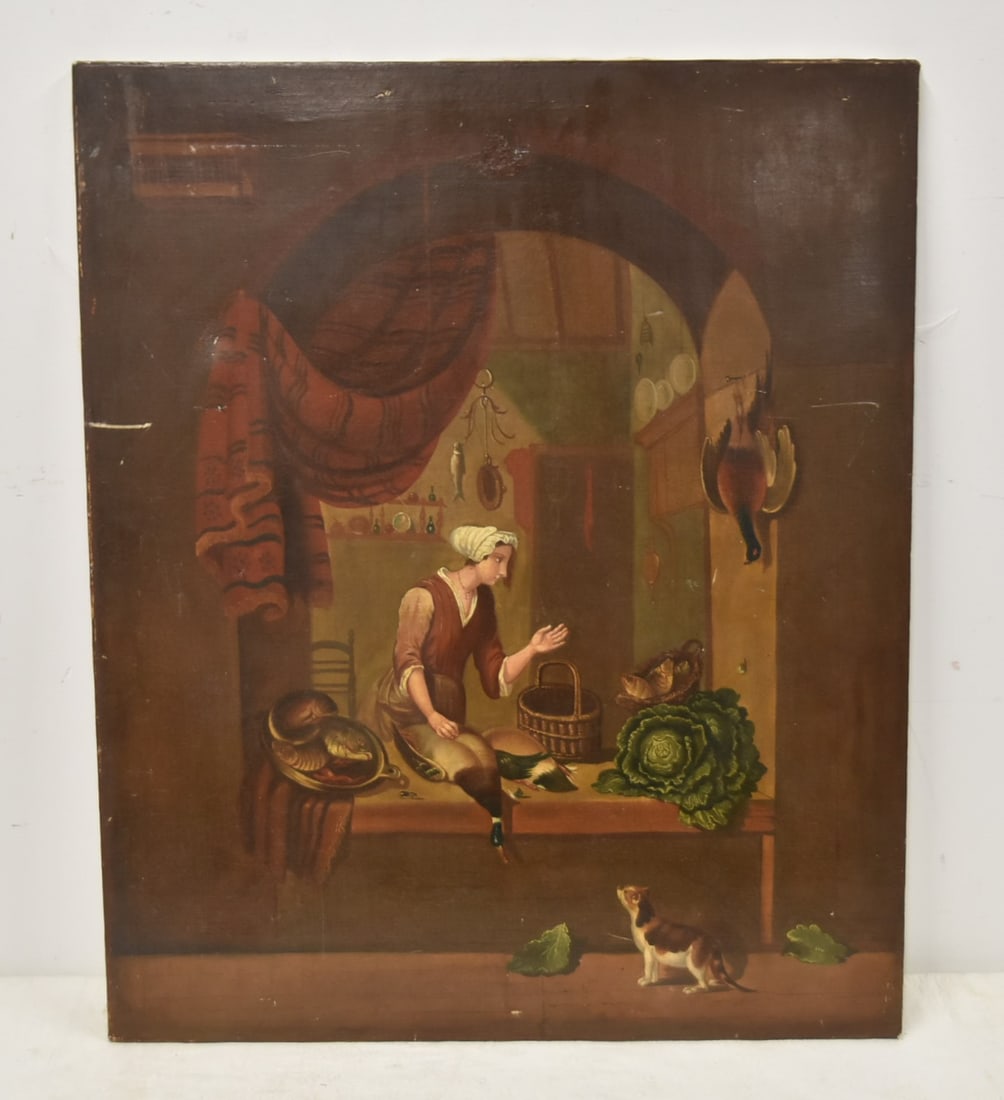 ANTIQUE ENGLISH OIL ON CANVAS AFTER THE HUNT (1 of 9)