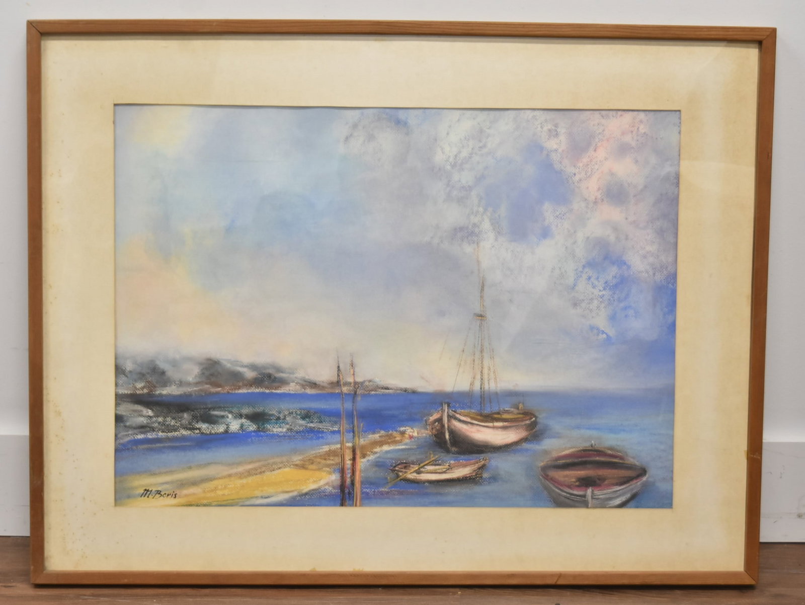 M. BORIS , PASTEL PAINTING OF BOATS ON SHORE (1 of 12)