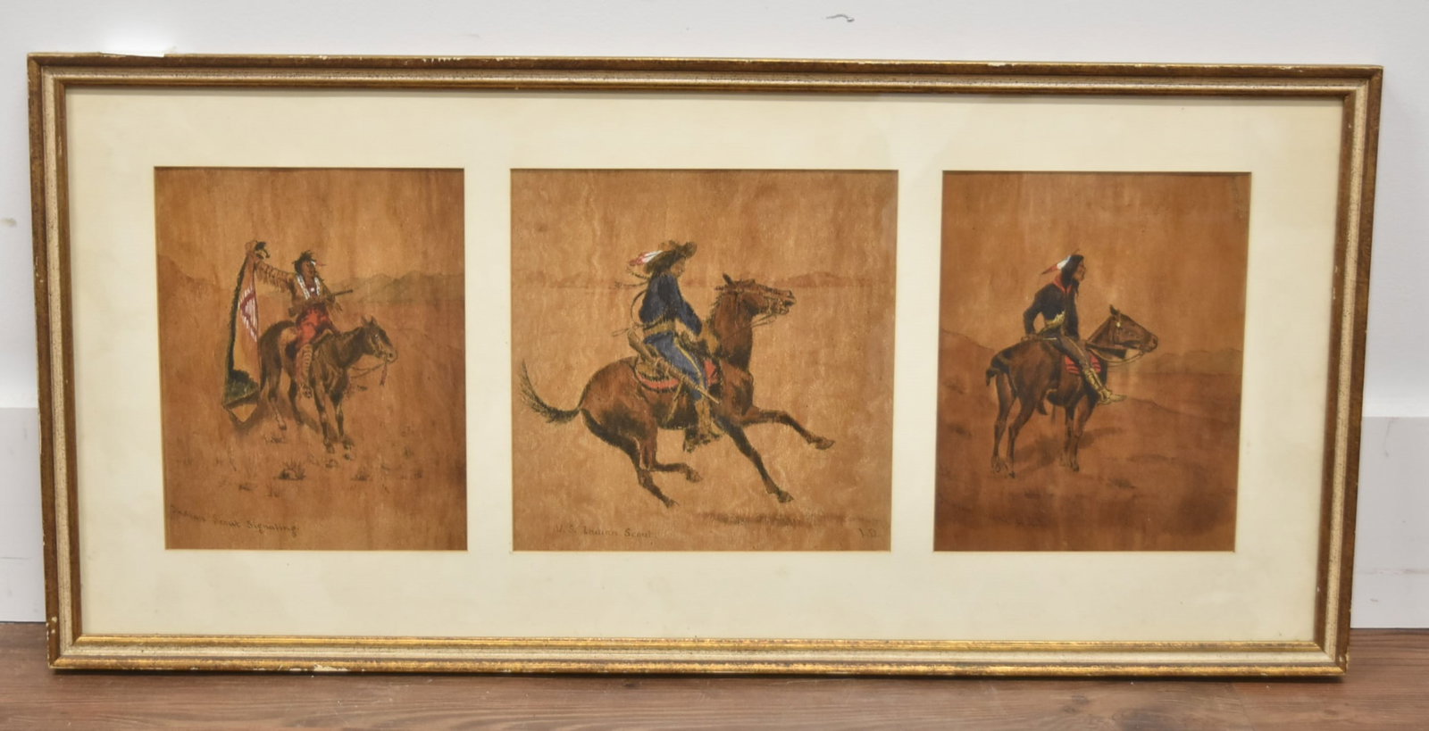 NATIVE AMERICAN TRIPTYCH WOOD VENEER PAINTING (1 of 10)