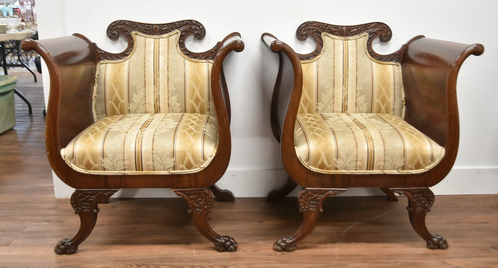 (Pr) EMPIRE STYLE MAHOGANY ARM CHAIRS (1 of 12)