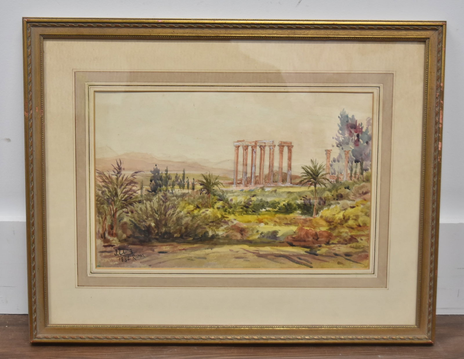J. LUNA , WATERCOLOR ON PAPER ROMAN RUINS: WATERCOLOR ON PAPER OF THE ROMAN RUINS , SIGNED J. LUNA ,ROMA , 1882 LOWER LEFT 14" x 10" ; 21" x 16" OVERALL
