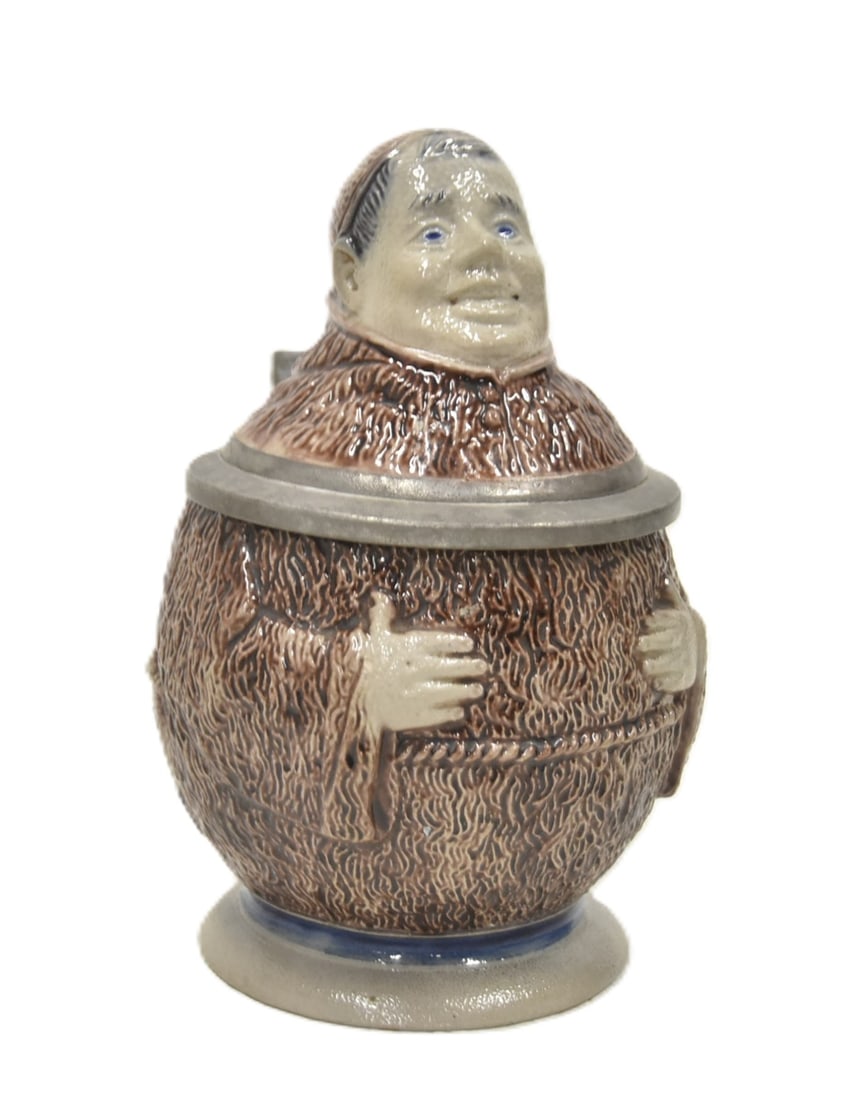 HR 61 MONK CHARACHTER STEIN: FREISING HAUBER & REUTHER , HR No. 61 1/2 LITER THE MONK CHARACTER STEIN ; ca. 1882-1886 - 4" x 6" x 7"