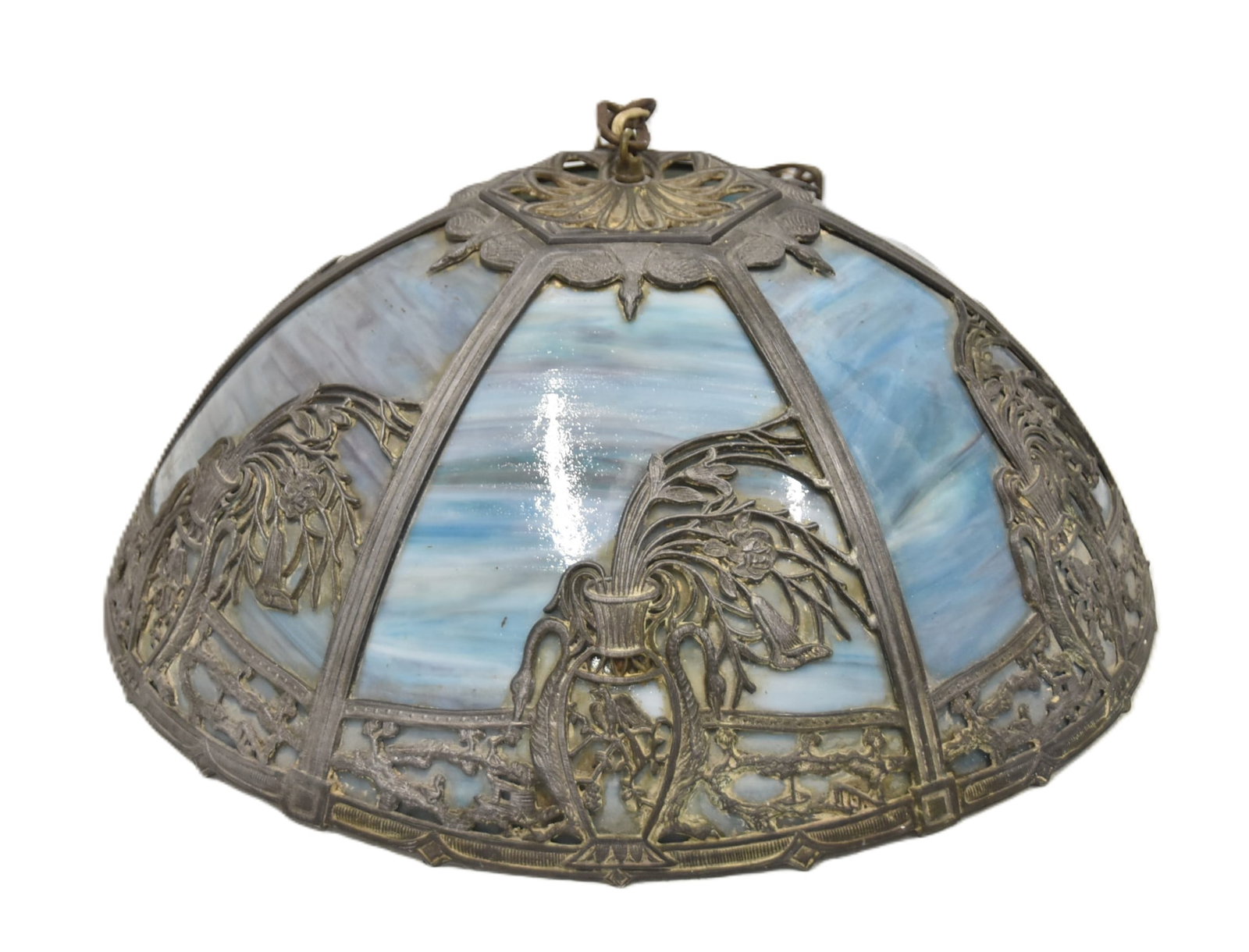 6-PANEL BLUE SLAG GLASS LIGHT FIXTURE (1 of 11)