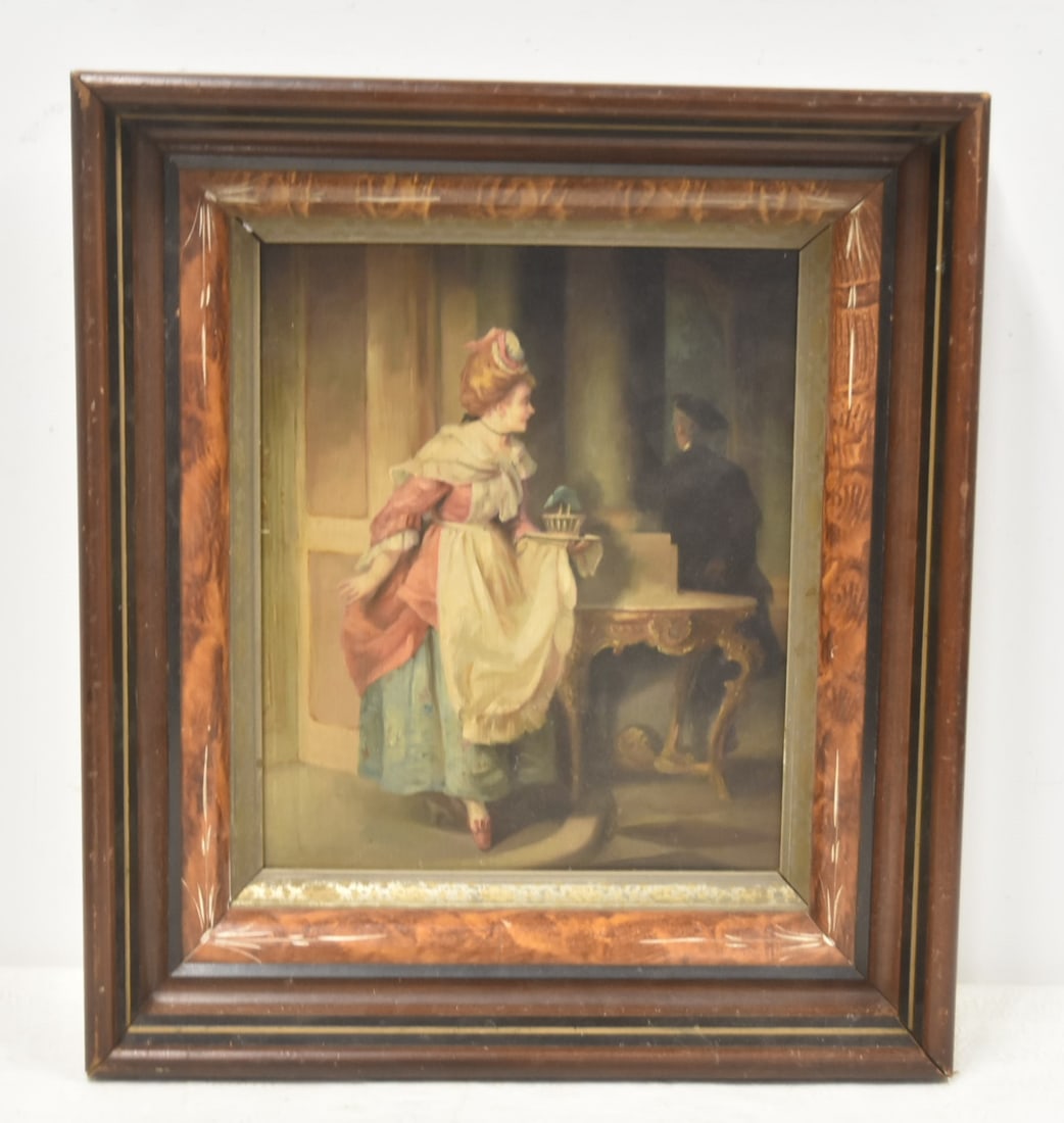 ANTIQUE OIL ON COPPER FIGURAL INTERIOR SCENE (1 of 8)