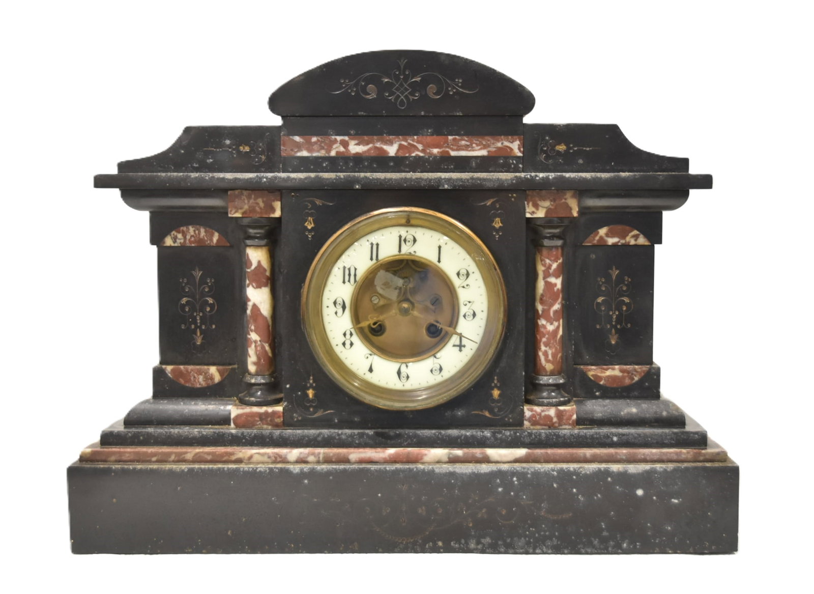 2-TONE FRENCH MARBLE MANTEL CLOCK (1 of 9)