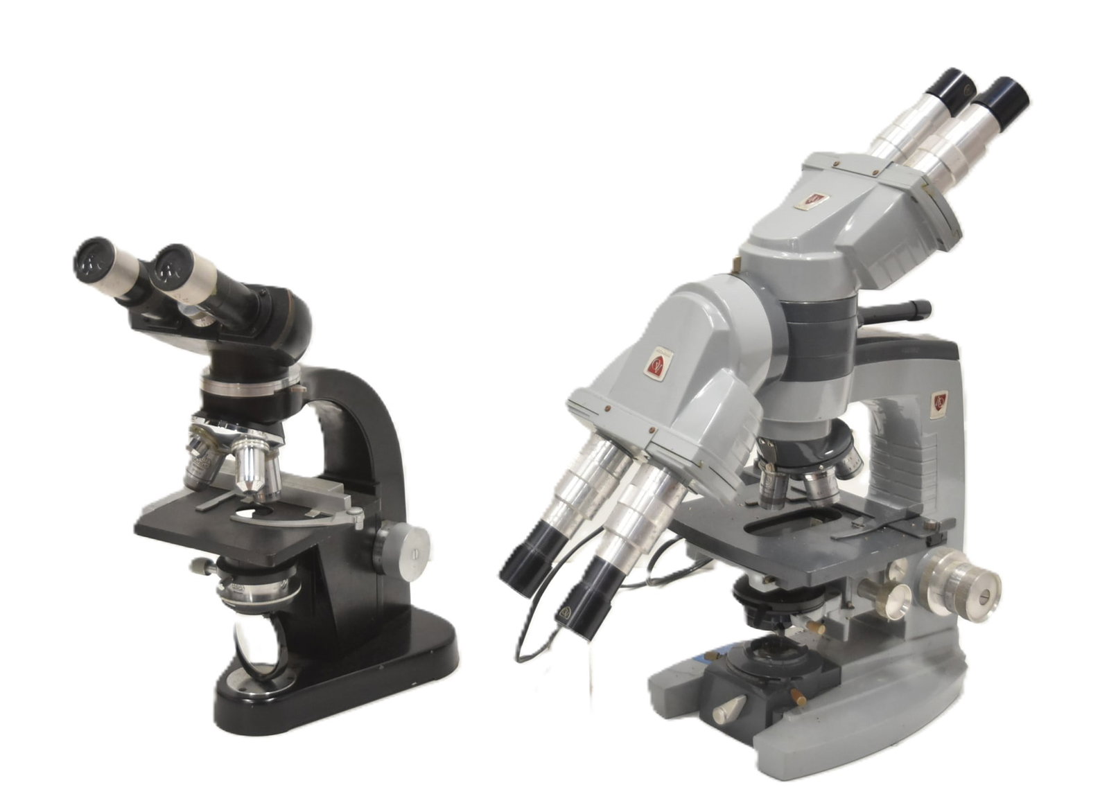 (2) VINTAGE MICROSCOPES: ERNST LEITZ WETZLER MICROSCOPE - 6" x 11" x 13" / VINTAGE SPENCER MICROSCOPE - 14" x 6" x 17"
