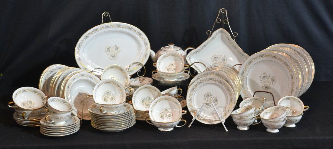 (111)pc ROSENTHAL "NOCTURNE" DINNER SERVICE: CONSISTING OF (12) DINNER PLATES , (12) DESSERT , (12) SALAD , (12) SMALL BOWLS , (12) CREME SOUP & (12) CREME SOUP SAUCERS, (12) CUPS & (12) SAUCERS , (12) CONSOMME & (2) PLATTERS