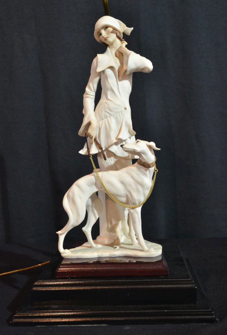 ARMANI FIGURE OF GIRL WITH BORZOI "ELEGANCE": 17" TALL WITH LAMP BASE