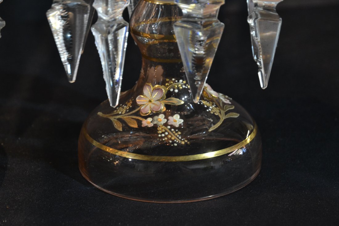 (Pr) RAISED ENAMELED PINK GLASS LUSTRES - 5