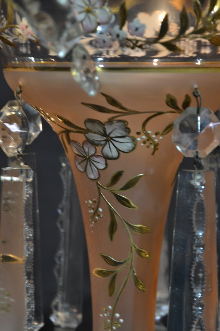(Pr) RAISED ENAMELED PINK GLASS LUSTRES - 6