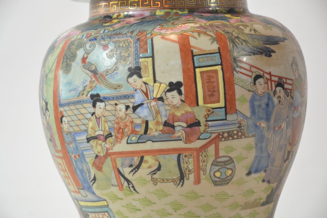 LARGE ORIENTAL GINGER JAR WITH FOO DOG FINIAL - 2
