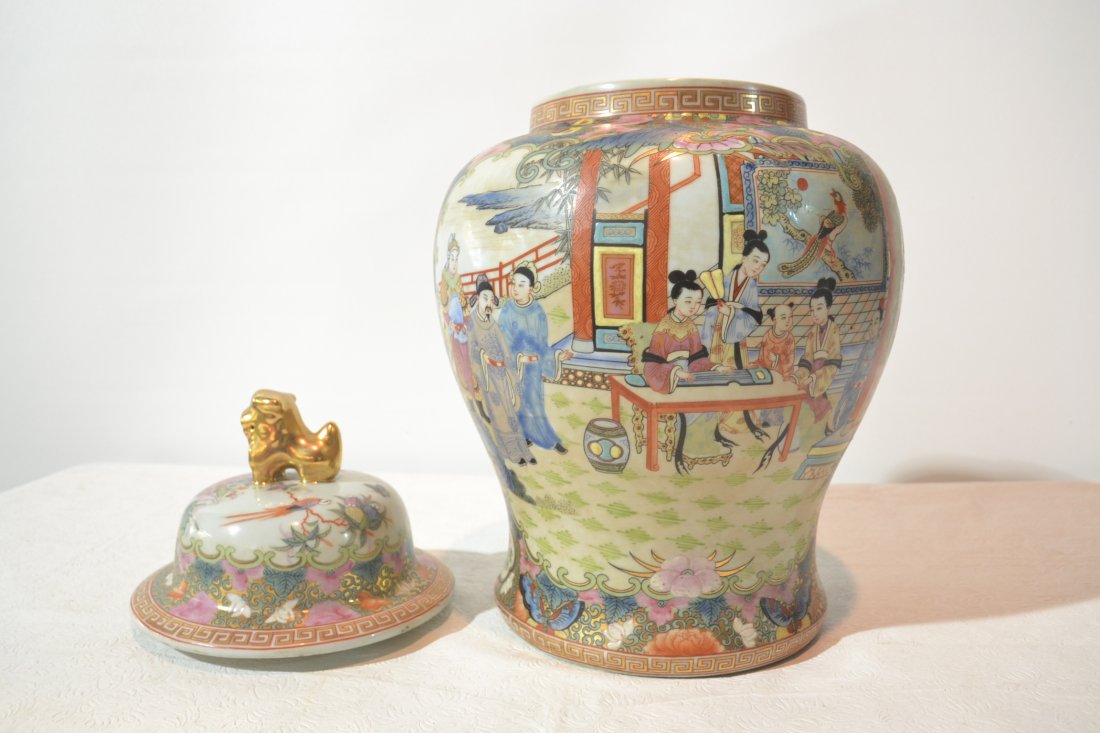 LARGE ORIENTAL GINGER JAR WITH FOO DOG FINIAL - 5