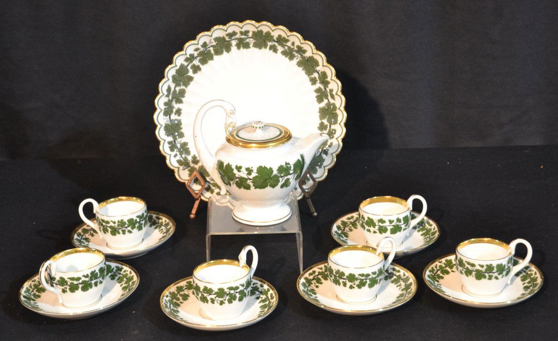 MEISSEN TEA SET WITH LARGE PLATTER , TEA POT: (6) CUPS & SUACERS