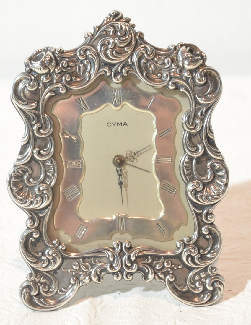STERLING SILVER GORHAM CYAM DESK CLOCK: 3 1/2" x 5"