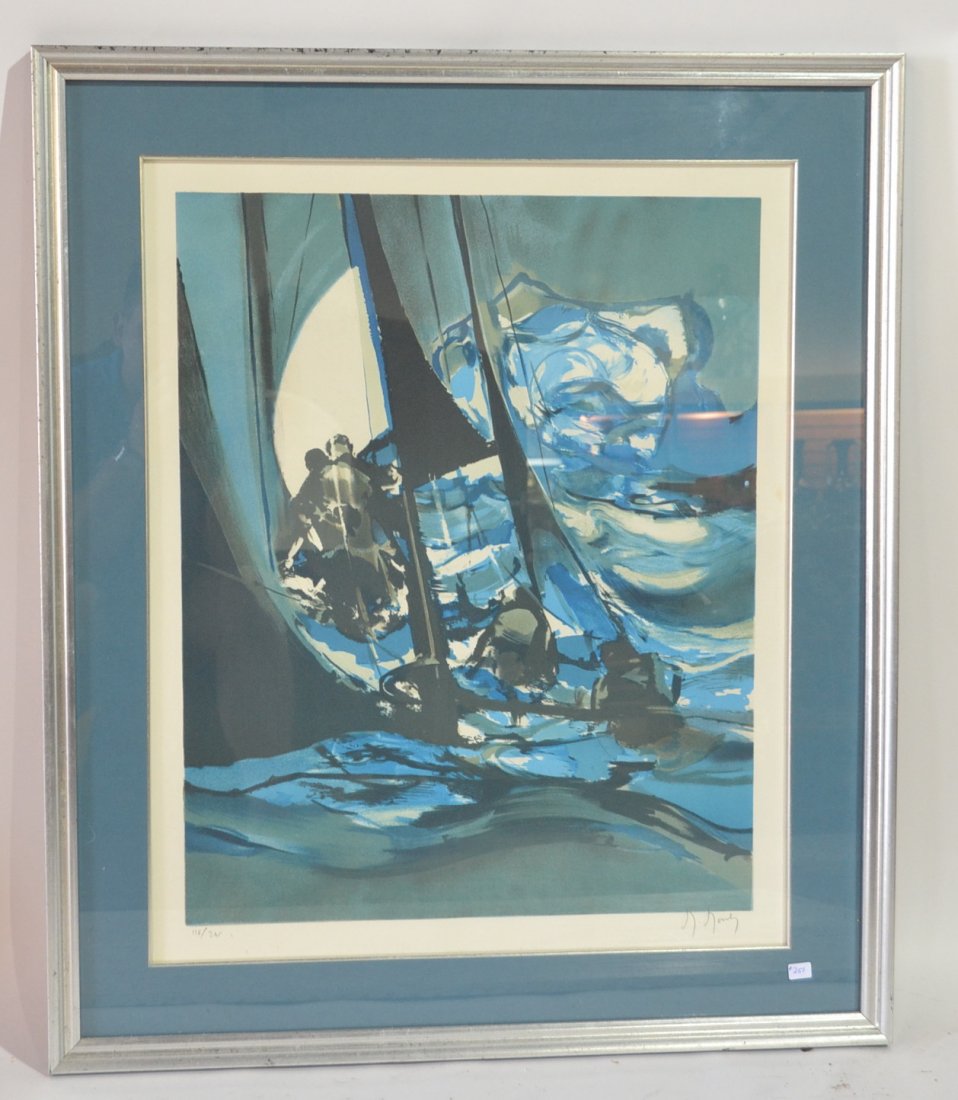 PENCIL SIGNED MARCEL MOULY SEASCAPE ABSTRACT: LITHOGRAPH ; NUMBERED 116/275 ; 27" x 31 3/4"