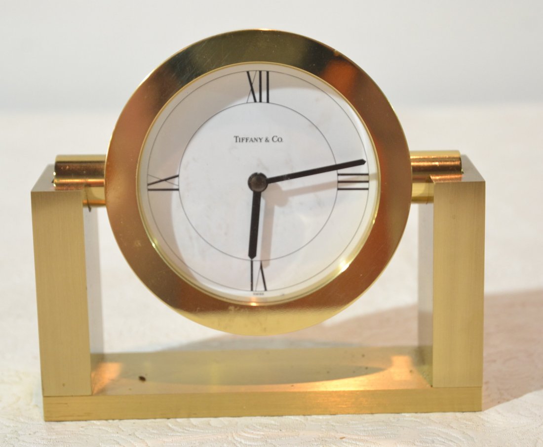 TIFFANY & CO. BRONZE SWIVEL DESK CLOCK: 5" x 4 1/2" (NOT WORKING)