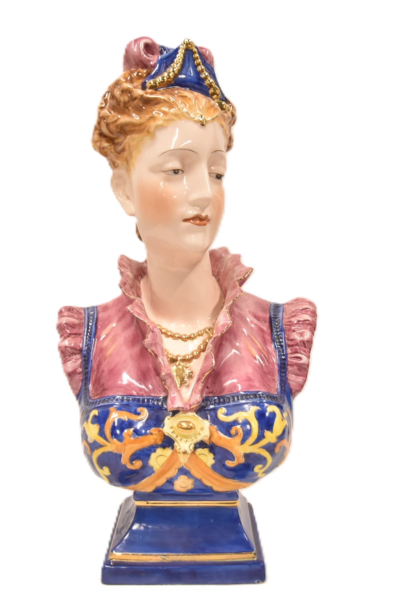 ITALIAN CERAMIC FEMALE BUST: LARGE ITALIAN CERAMIC BUST OF NOBLE WOMAN - 12" x 22 1/2"