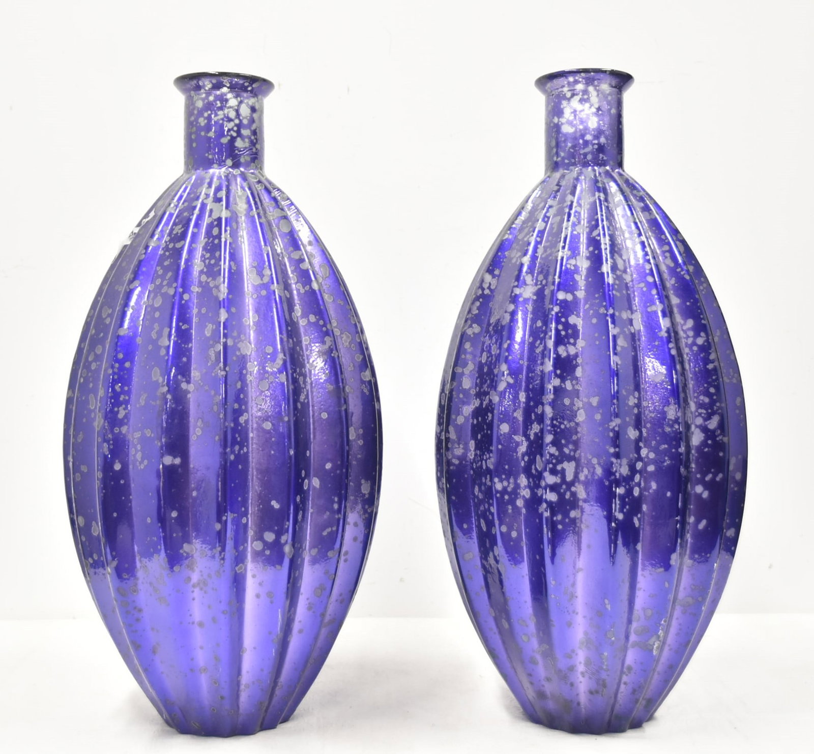 PAIR LARGE MURANO COBALT BLUE RIBBED GLASS VASES (1 of 11)