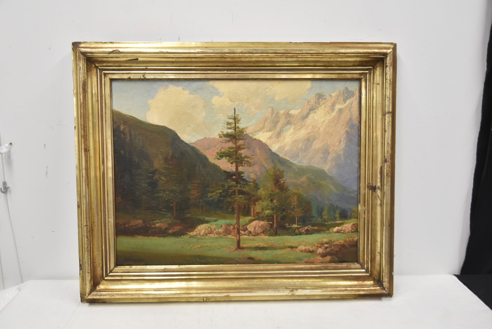 ALBERT BIERSTADT , OIL PANEL MOUNTAIN LANDSCAPE - 2