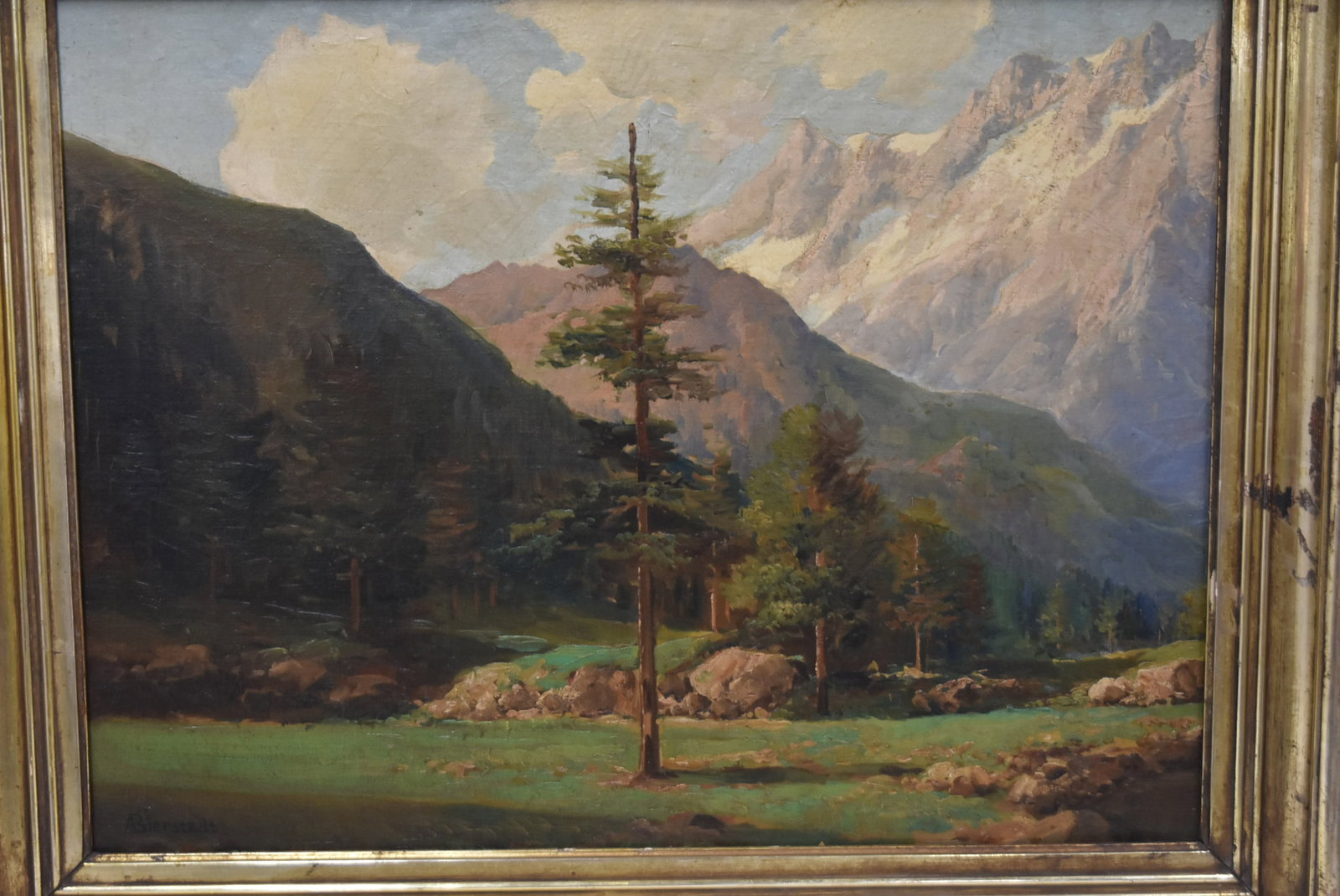 ALBERT BIERSTADT , OIL PANEL MOUNTAIN LANDSCAPE - 3