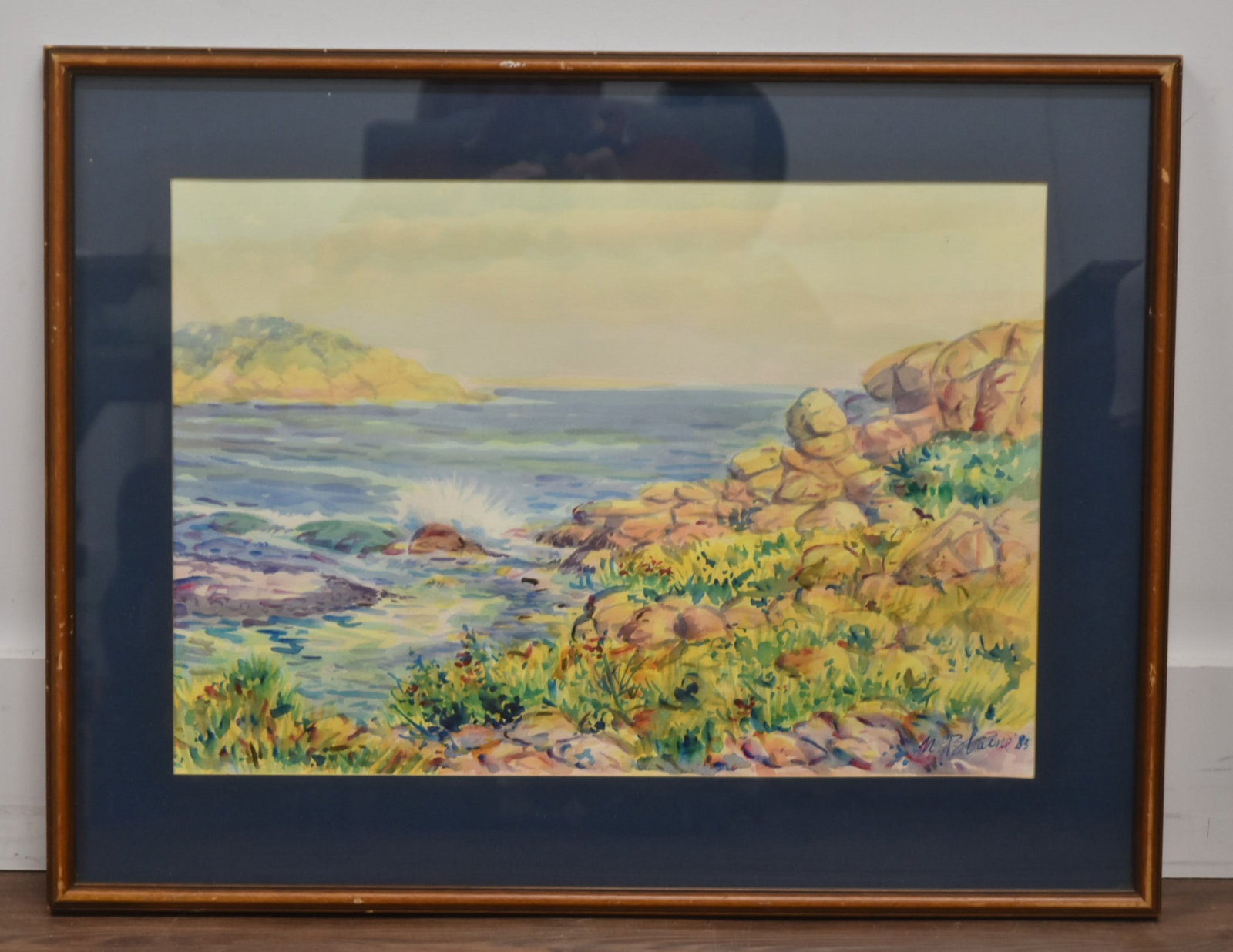 NELL WALDIN BLAINE , ROCKY COASTAL WATERCOLOR: NELL WALDIN BLAINE (AMERICAN , 1922-1986) ROCKY COASTAL WATERCOLOR PAINTING , SIGNED N BLAINE , LOWER RIGHT IMAGE SIZE IS 21" x 14 1/2" ; OVERALL FRAMED IS 27" x 21"
