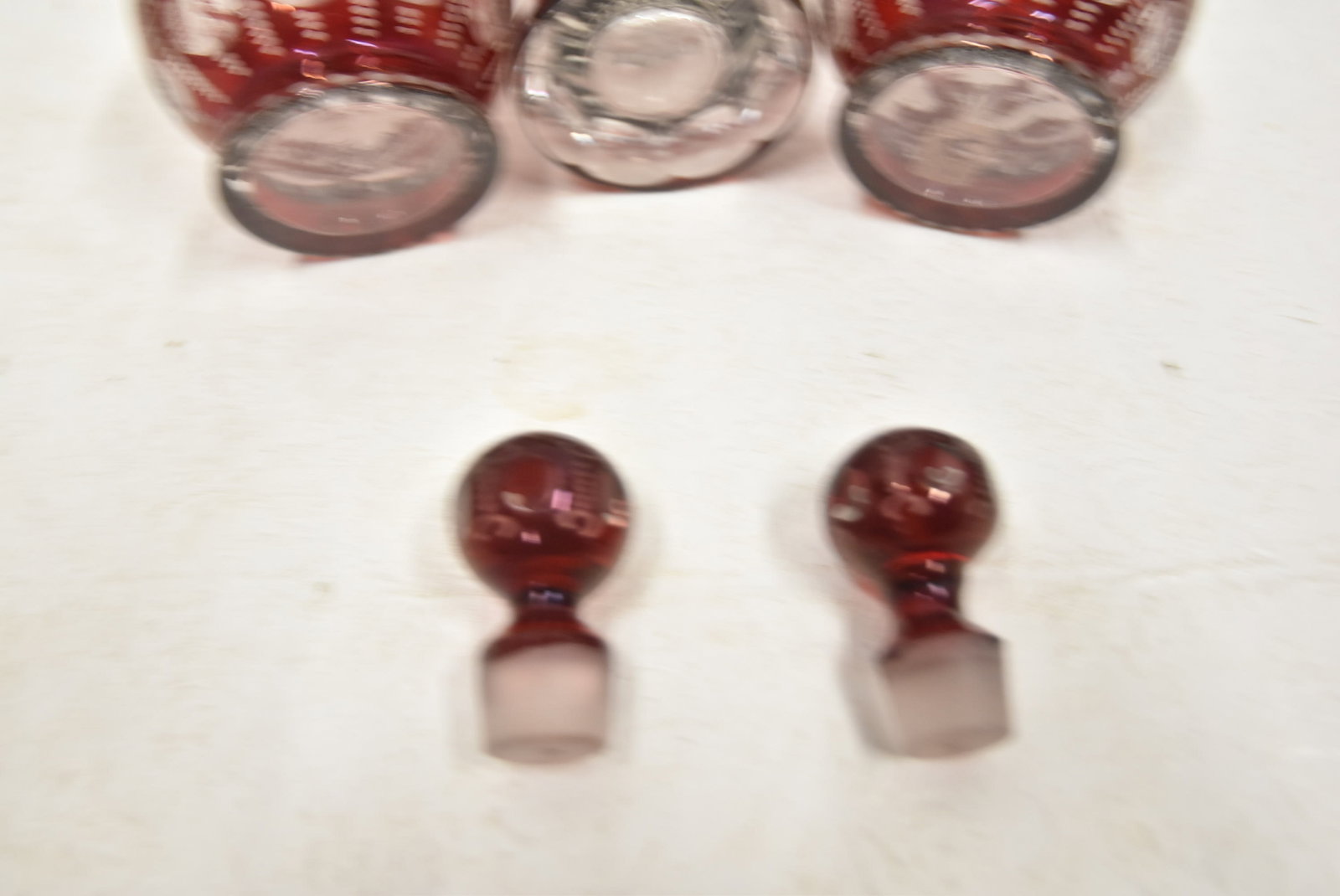 (3pc BOHEMIAN ETCHED RUBY GLASS - 9