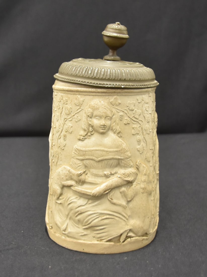 19thC REGENSBURG STONEWARE BEER STEIN (1 of 13)